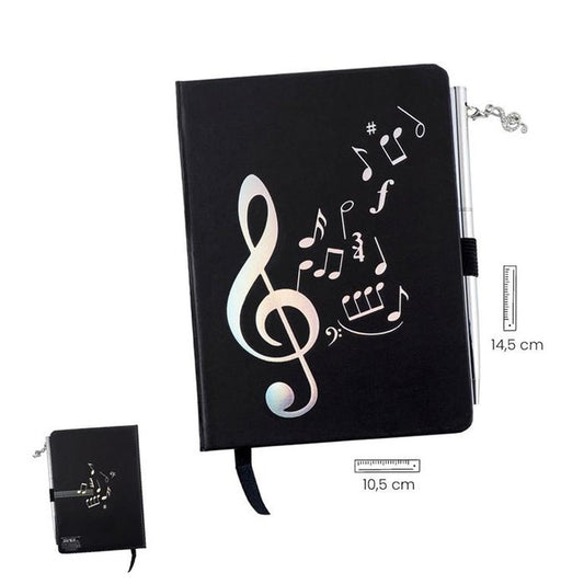 Bloc Negro Plata Música Con Bolígrafo